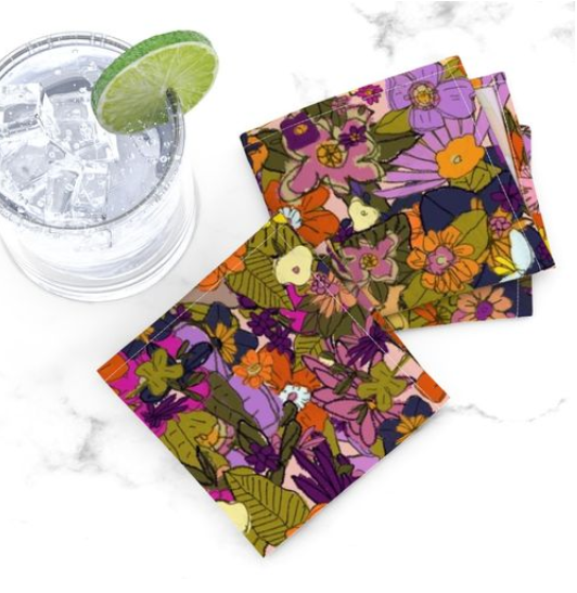 Rose and Marigold Cocktail Napkins