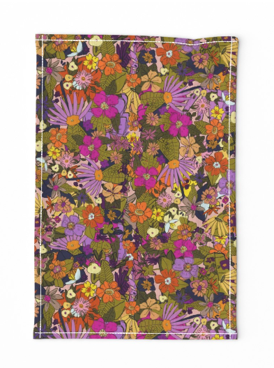 Rose and Marigold Tea Towel