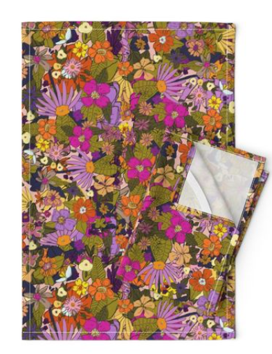 Rose and Marigold Tea Towel