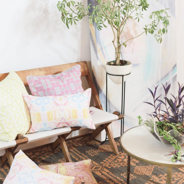 Golden Lotus Pillow, gold and pink geometric modern pillow by bunglo