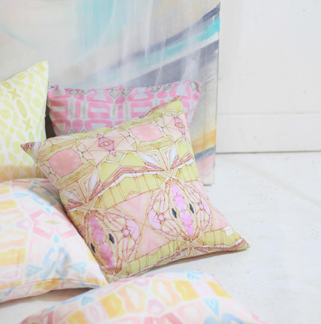 Golden Lotus Pillow, gold and pink geometric modern pillow by bunglo