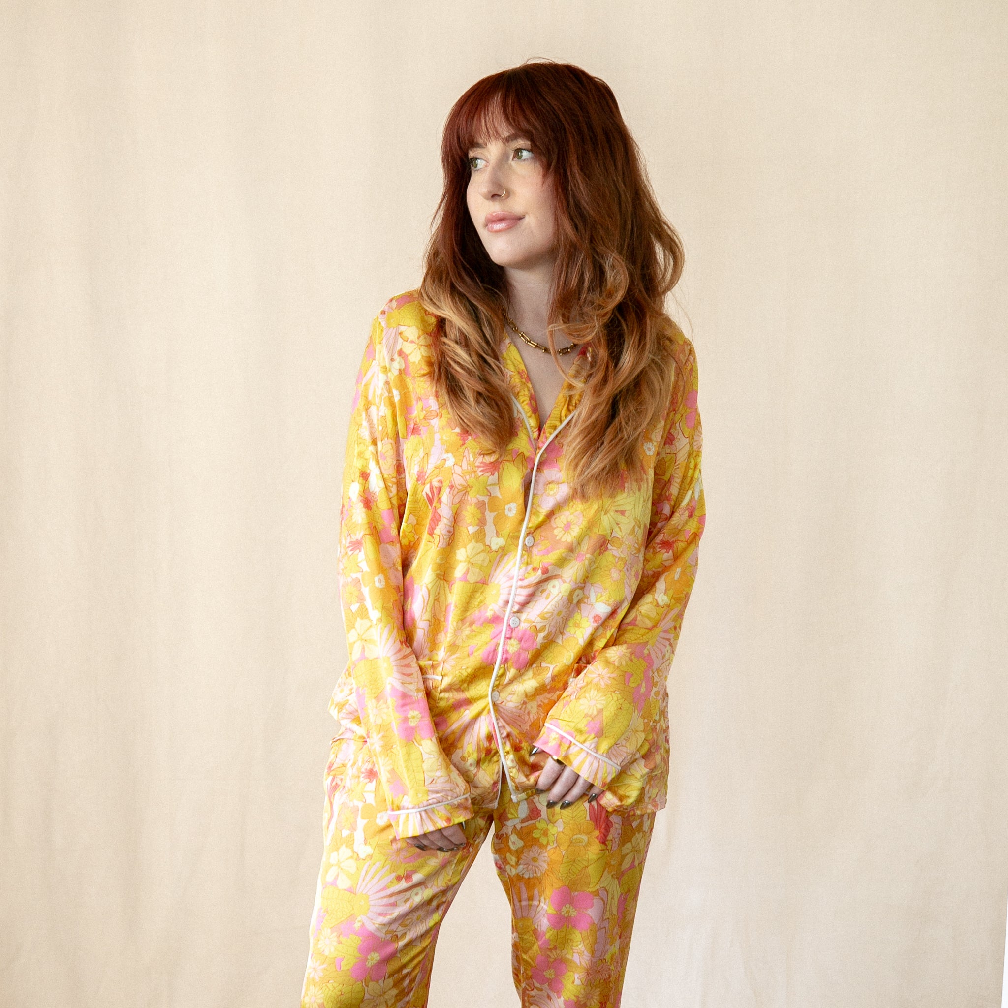 Sunflower Marigold Silky Pajama Set bunglo