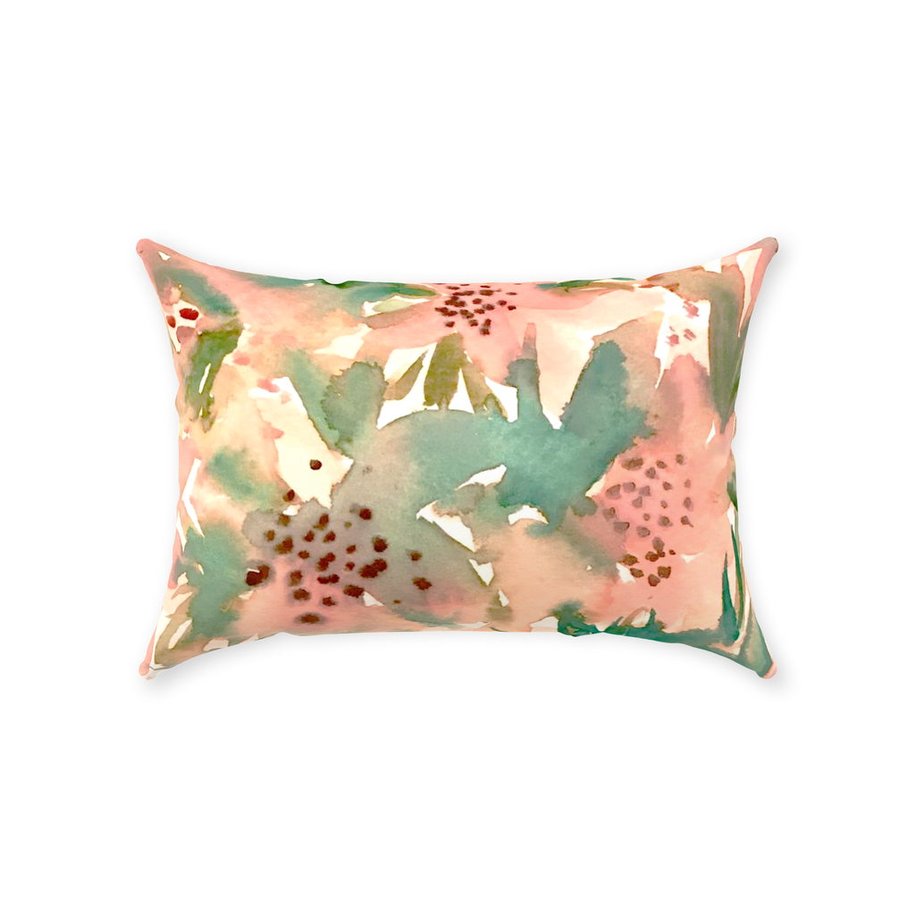 PInk and peach lily floral fabric and pillow by bunglo sold at anthropologie